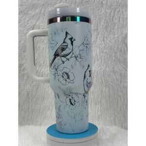 40 OZ. LASER ENGRAVED WHITE RAINBOW PLATED CARDINAL BIRD TUMBLER